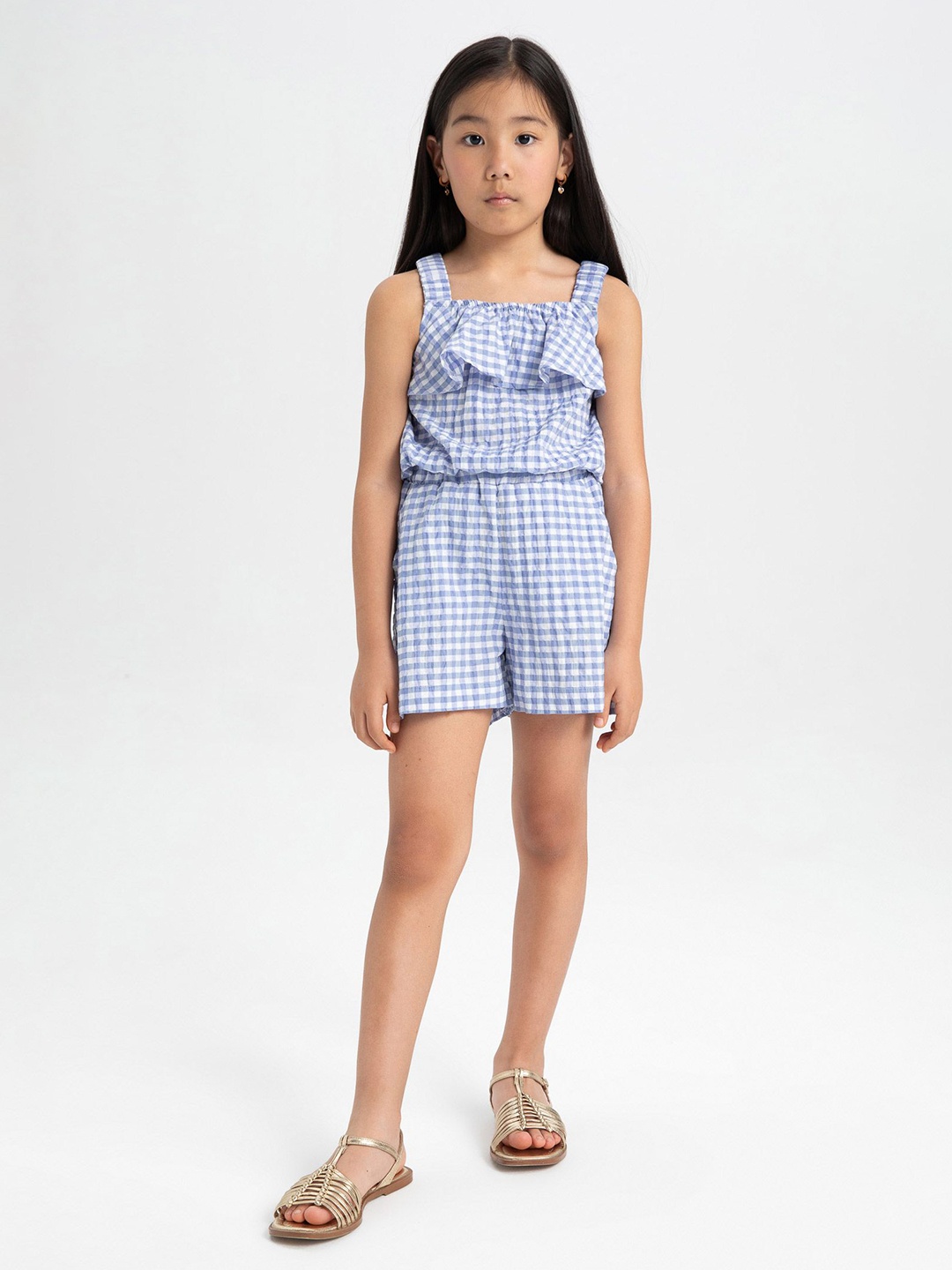 

DeFacto Girls Checked Top With Shorts, Blue