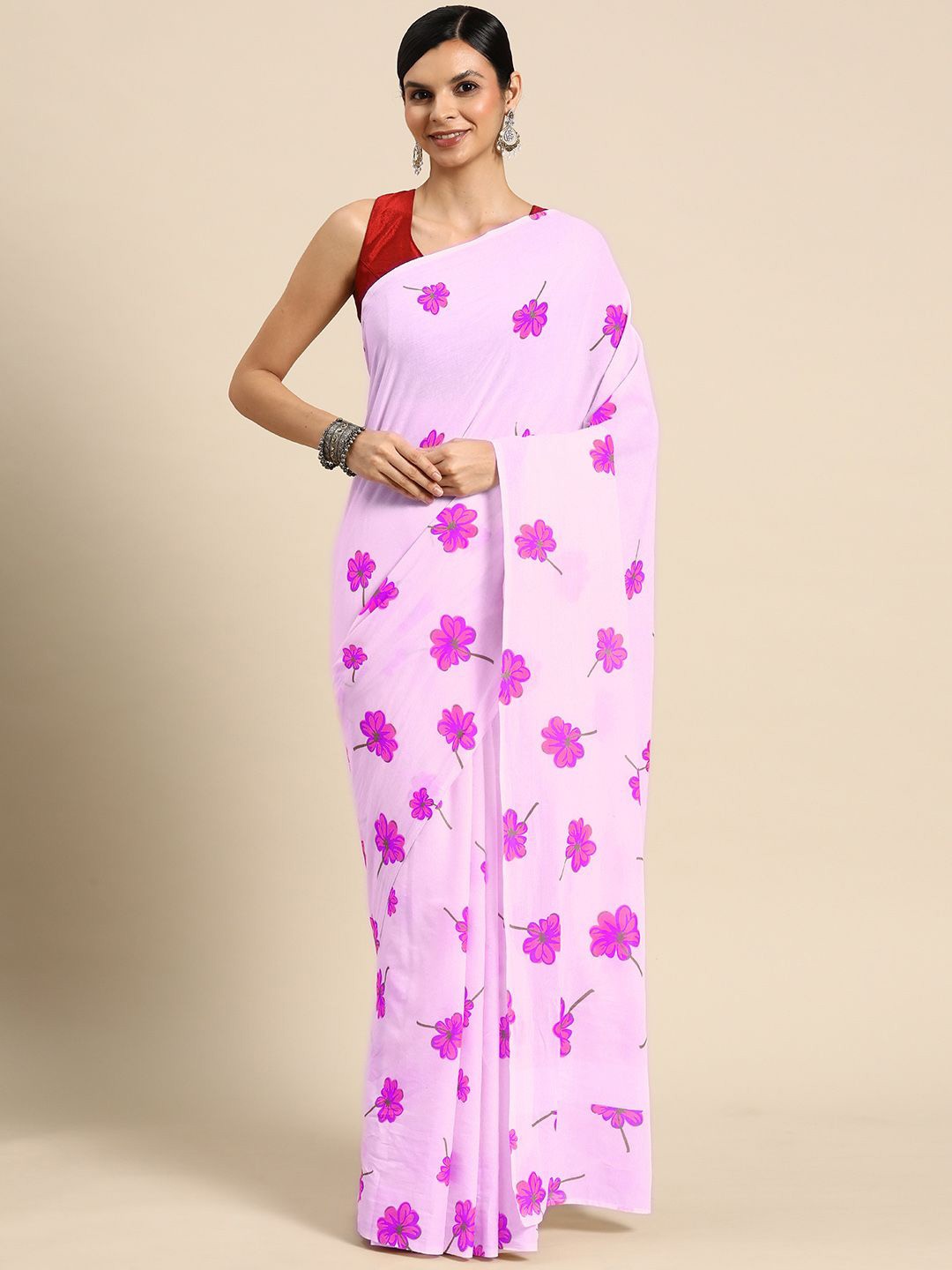 

BUTA BUTI Floral Pure Cotton Saree, Purple