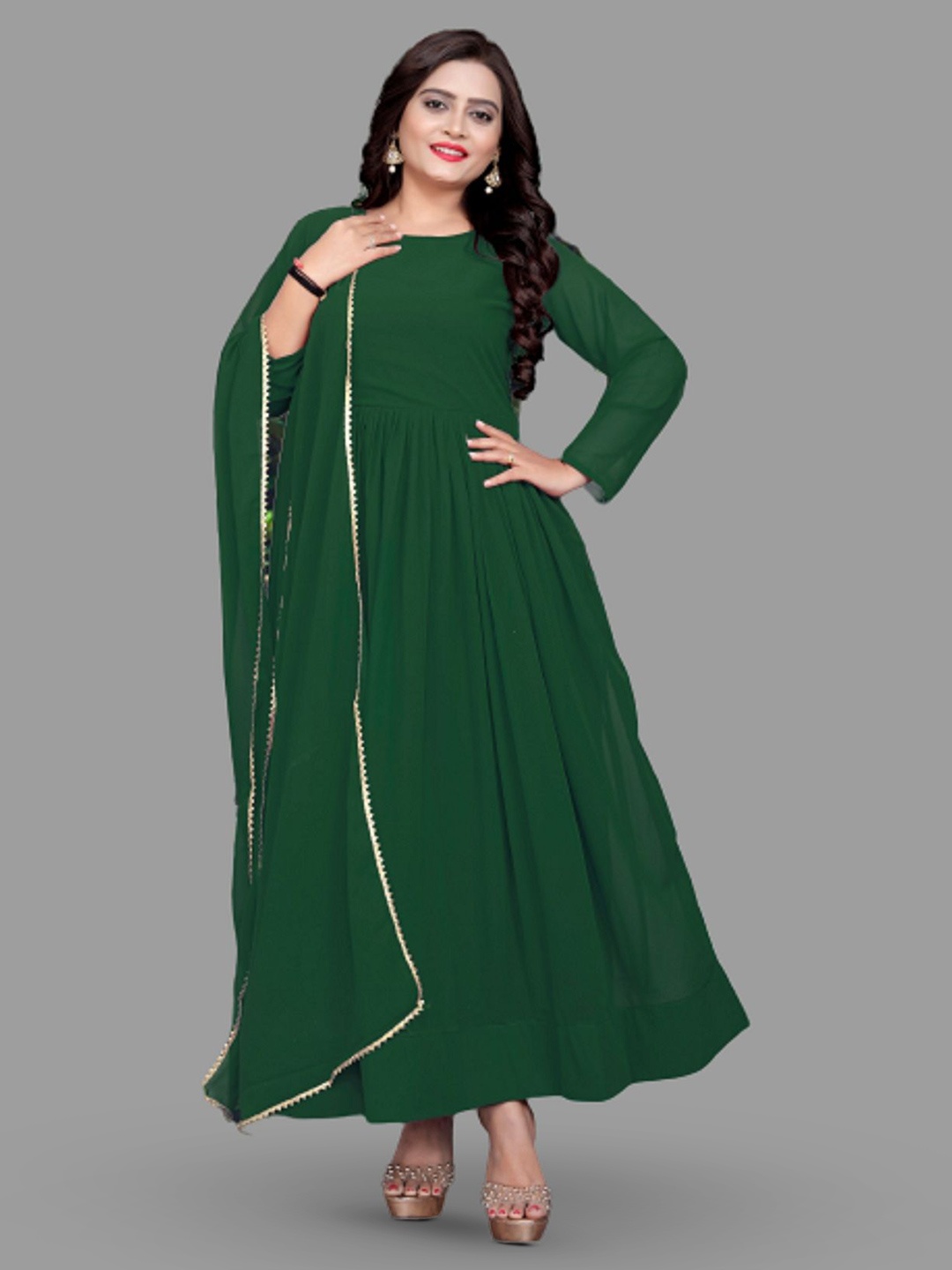 

Aika Solid Georgette Fit & Flare Maxi Dress, Green