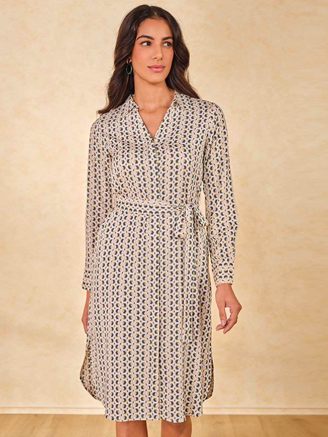 

AND Print A-Line Shirt Collar Printed Dress, Multi