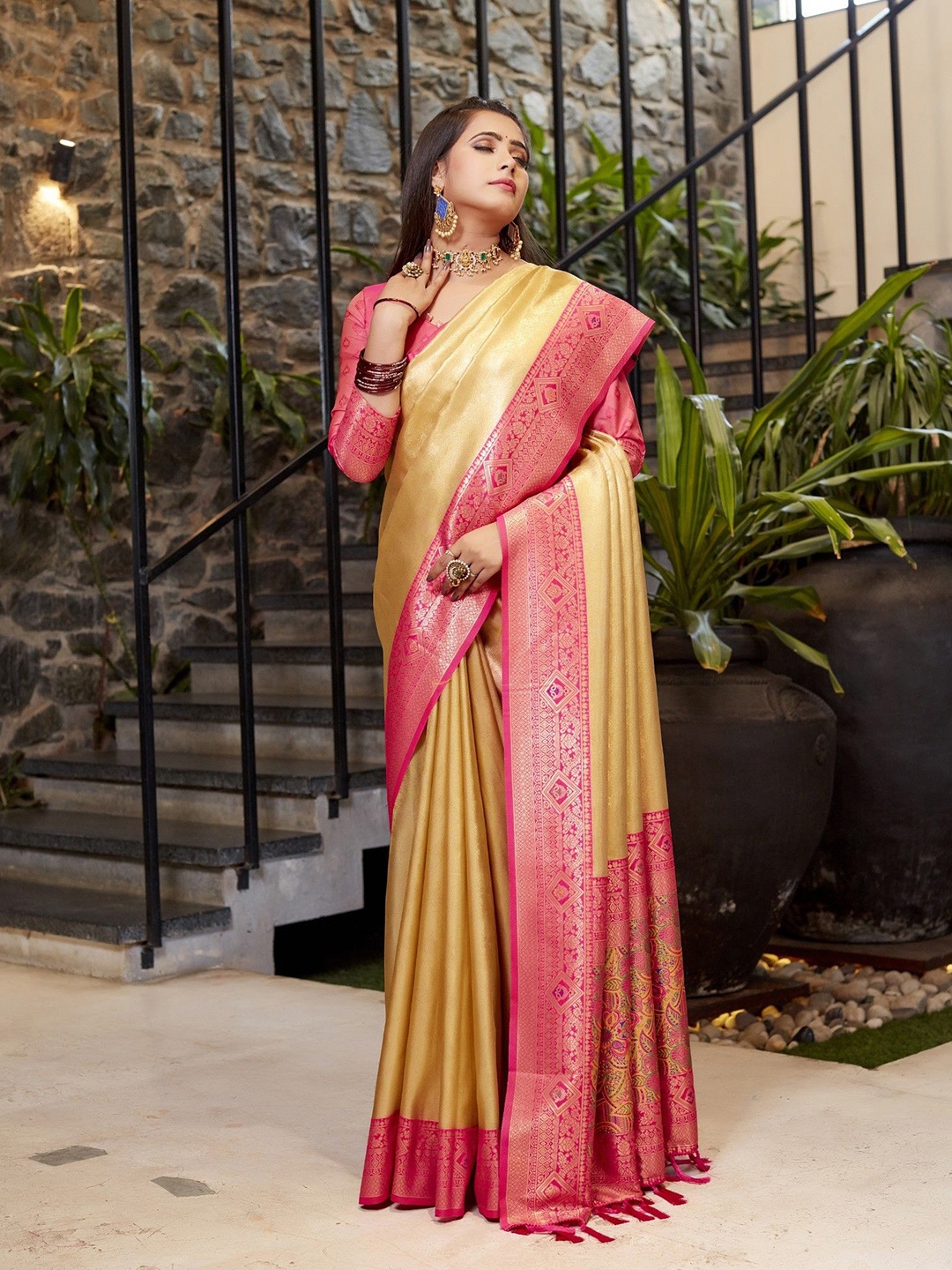 

Anaita Ethnic Motifs Woven Design Designer Banarasi Saree, Gold