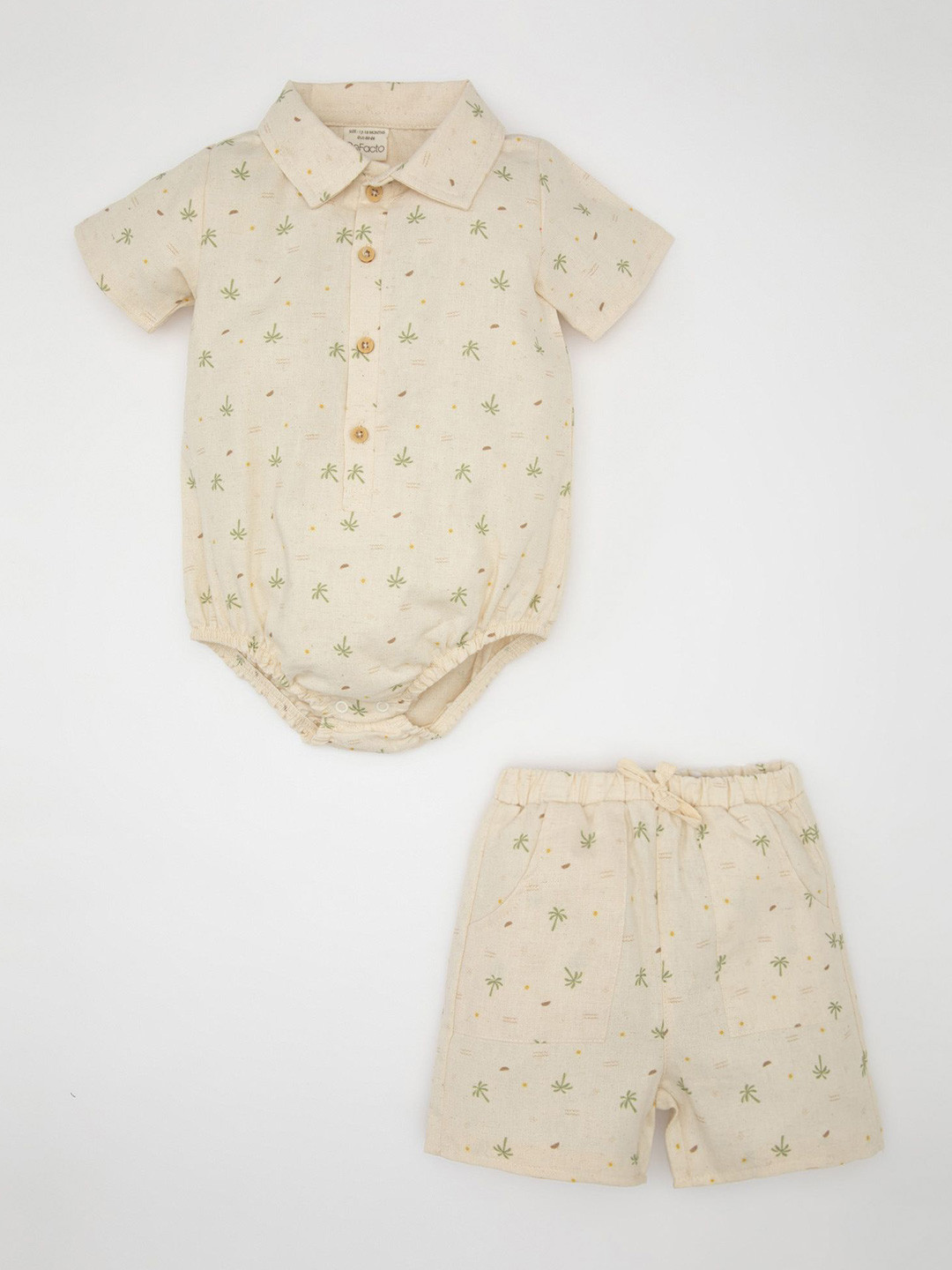 

DeFacto Infant Boys Printed Pure Cotton T-shirt with Shorts, Beige