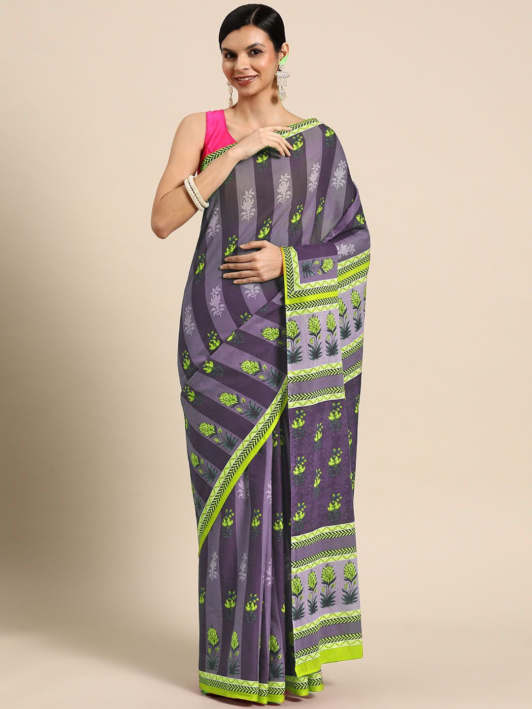 

BUTA BUTI Floral Printed Pure Cotton Saree, Grey