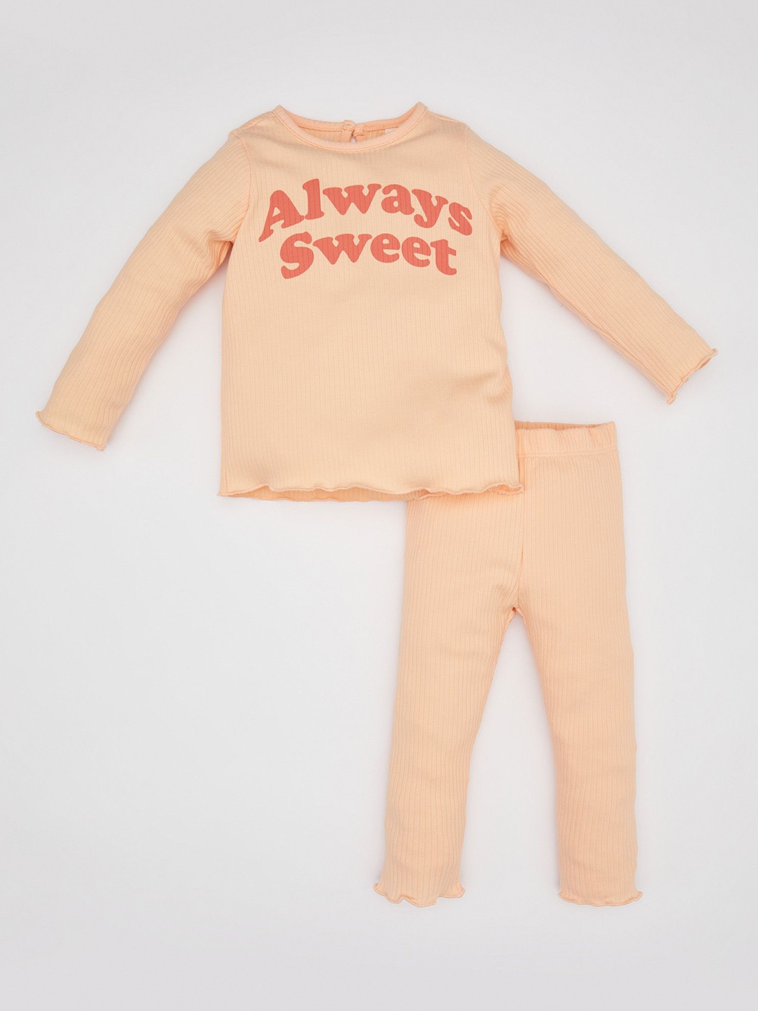 

DeFacto Infants Girls Typography Printed Top With Trousers, Peach