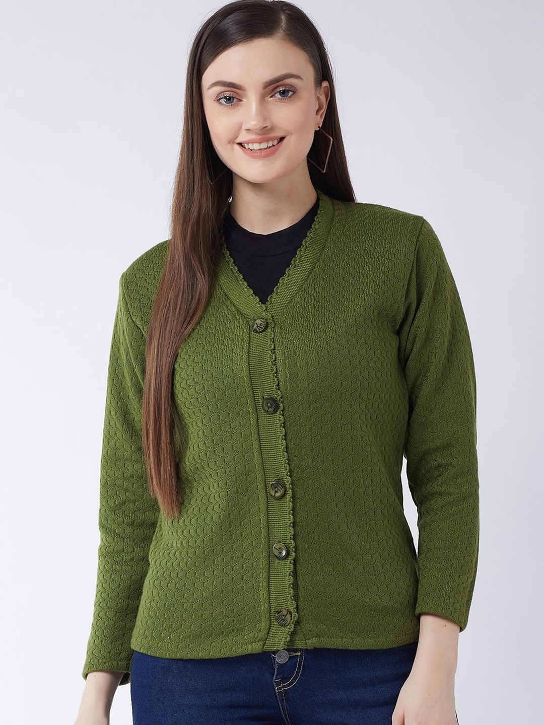 

PIVL Women Self Design Cardigan, Olive