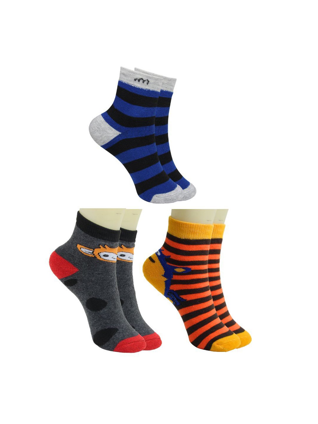 

BAESD Kids Pack Of 3 Patterned Ankle-Length Socks, Grey