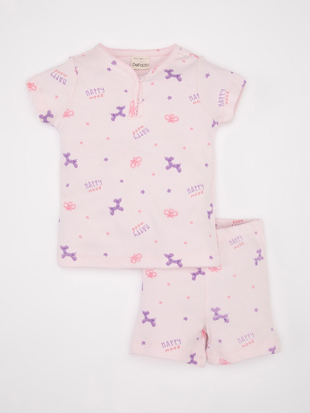 

DeFacto Girls Printed Night Suit, Pink