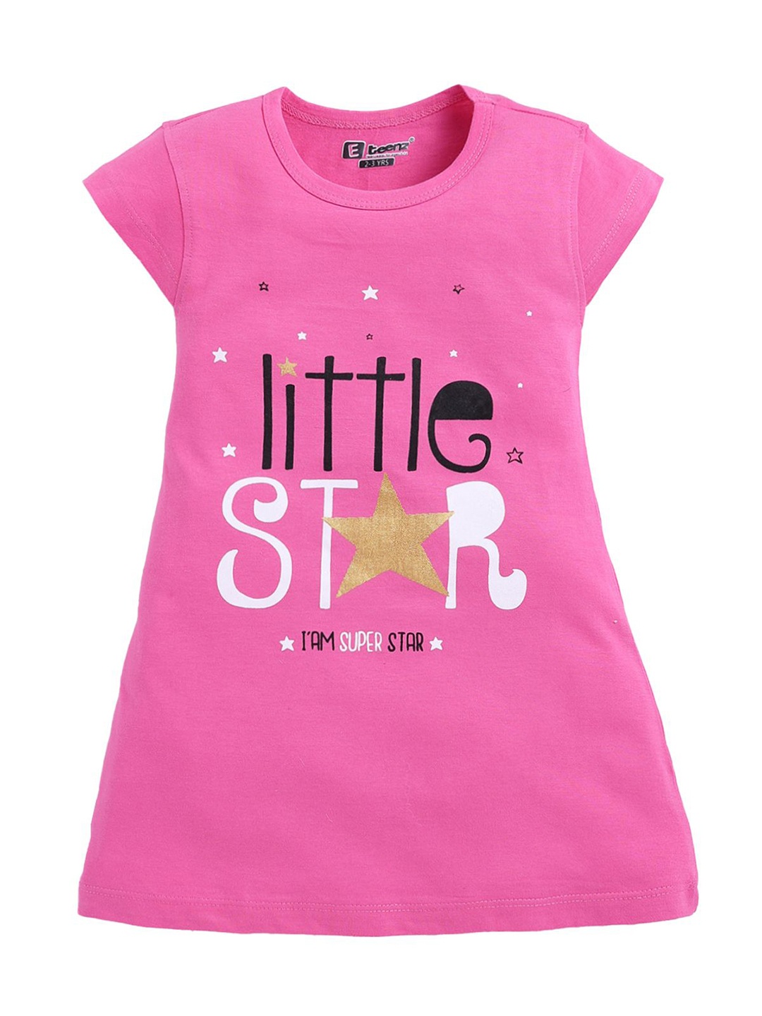 

E-TEENZ Girls Cotton Graphic Printed Cap slevees A-Line Mini Dress, Pink