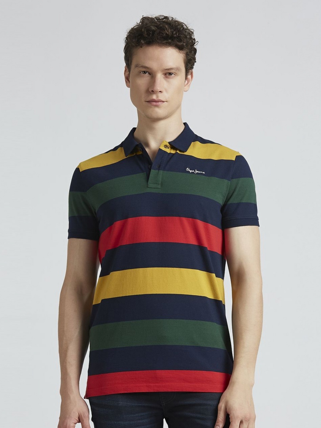 

Pepe Jeans Men Colourblocked Polo Collar Cotton T-shirt, Blue