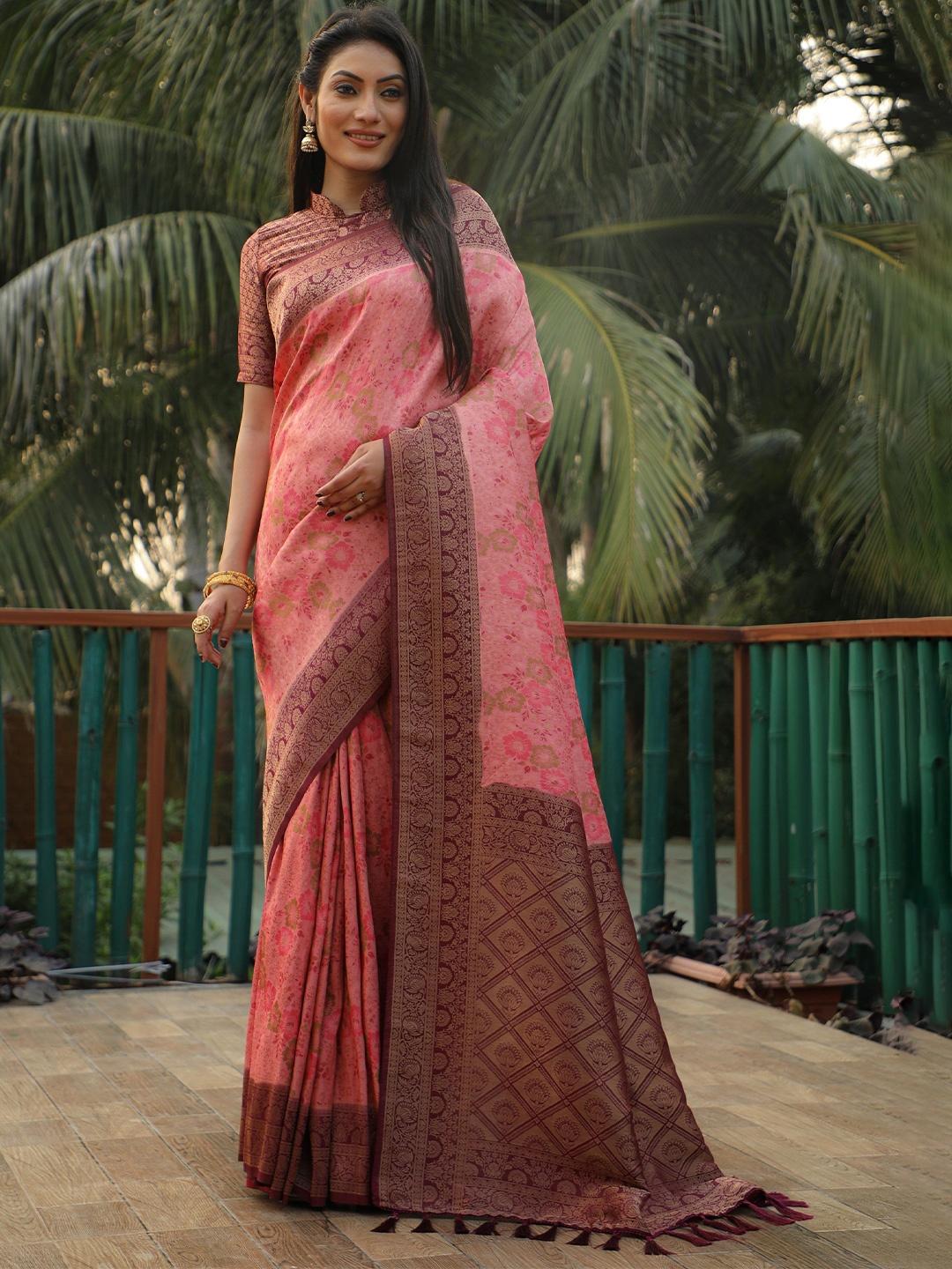 

Anaita Woven Design Zari Pure Silk Kanjeevaram Saree, Peach