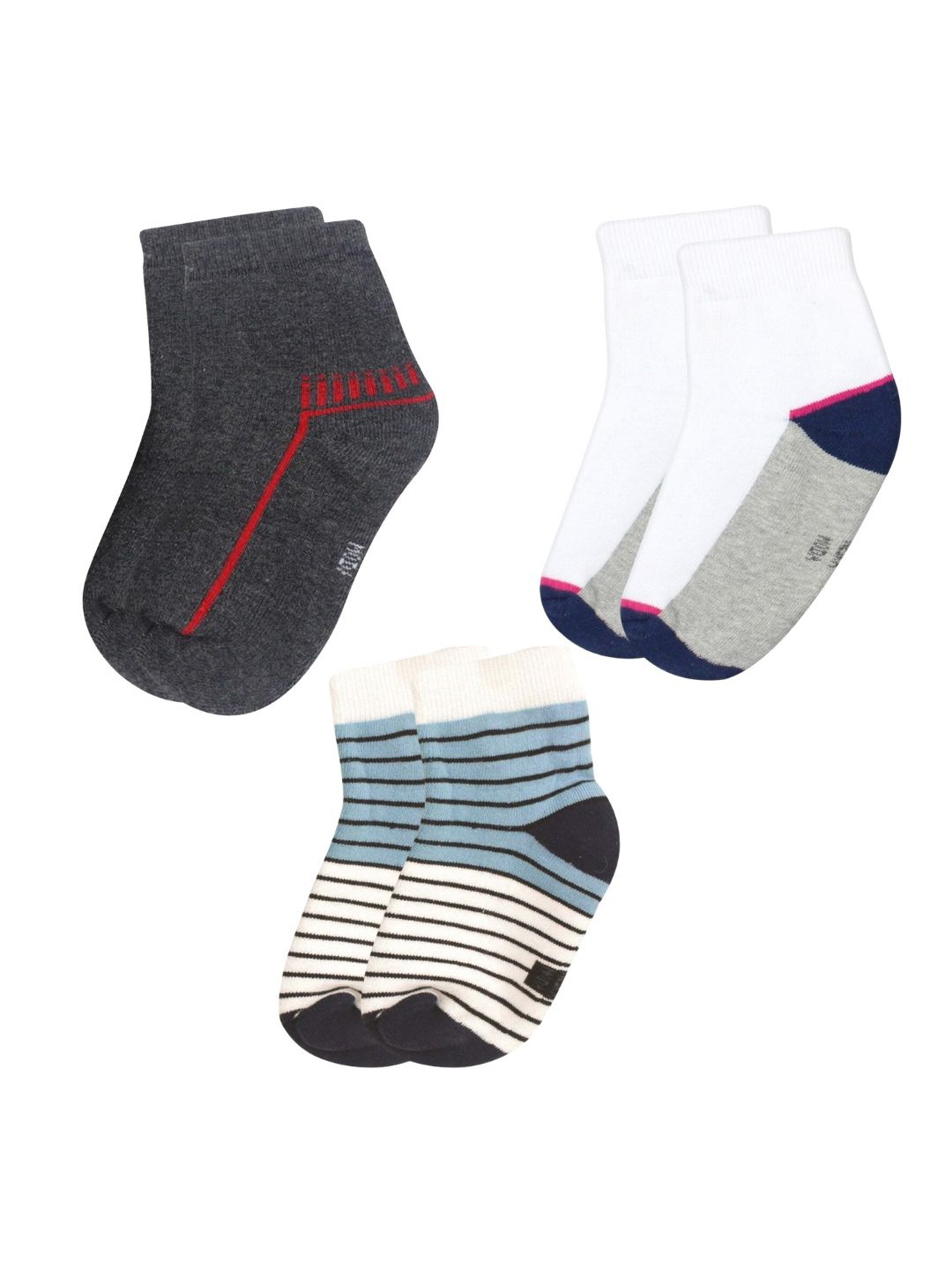 

BAESD Infants Pack Of 3 Striped Cotton Ankle Length Socks, Grey