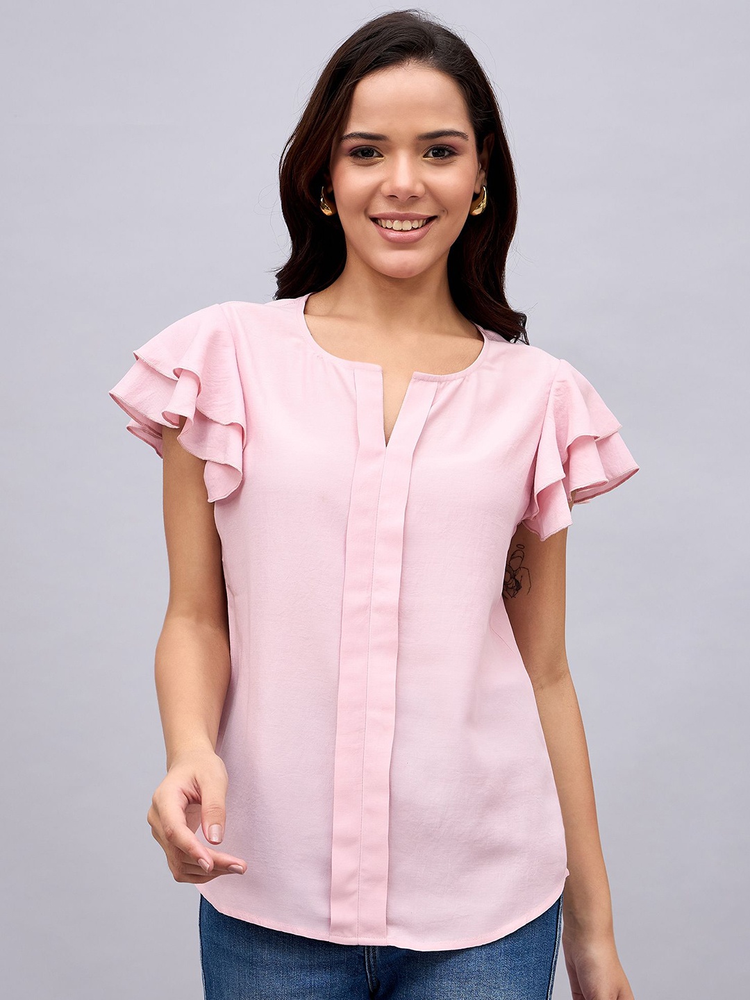 

STYLE BLUSH Flutter Sleeve Sheen Crepe Tank Top, Pink
