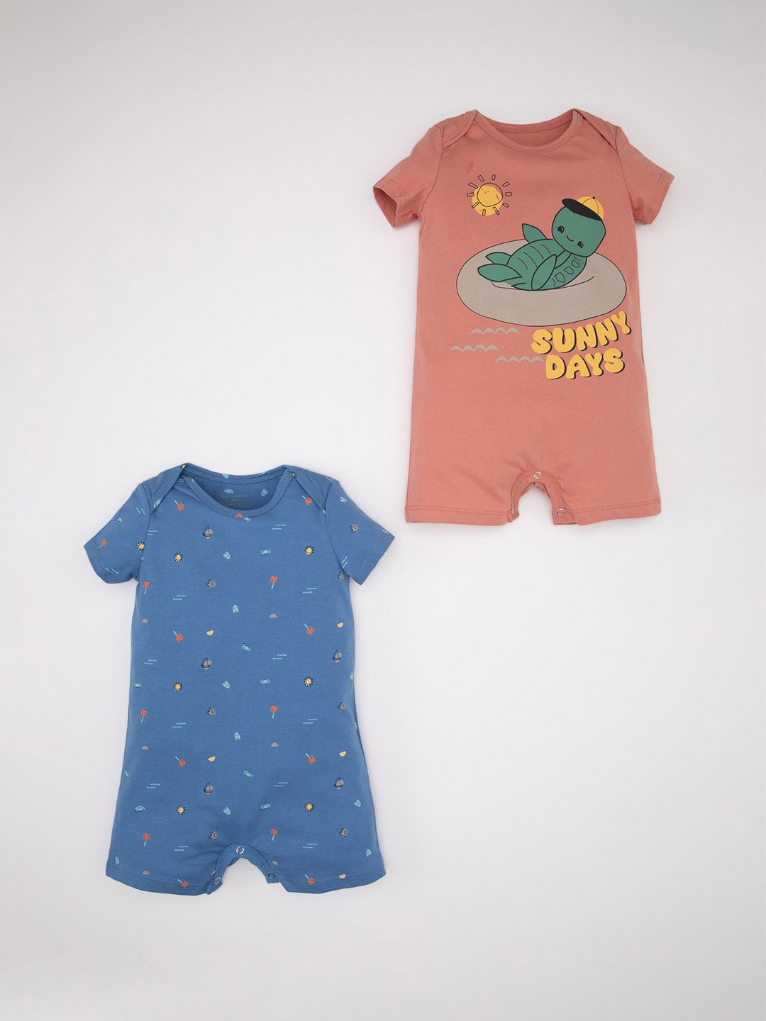 

DeFacto Pack Of 2 Boys Printed Rompers, Blue