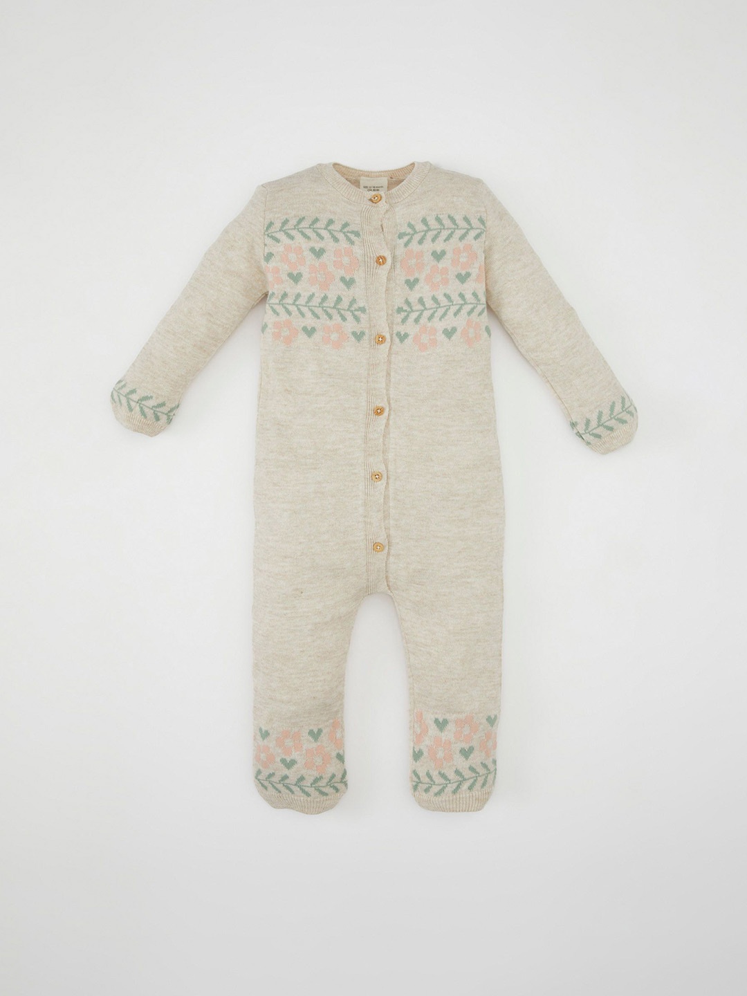 

DeFacto Girls Printed Cotton Romper, Beige