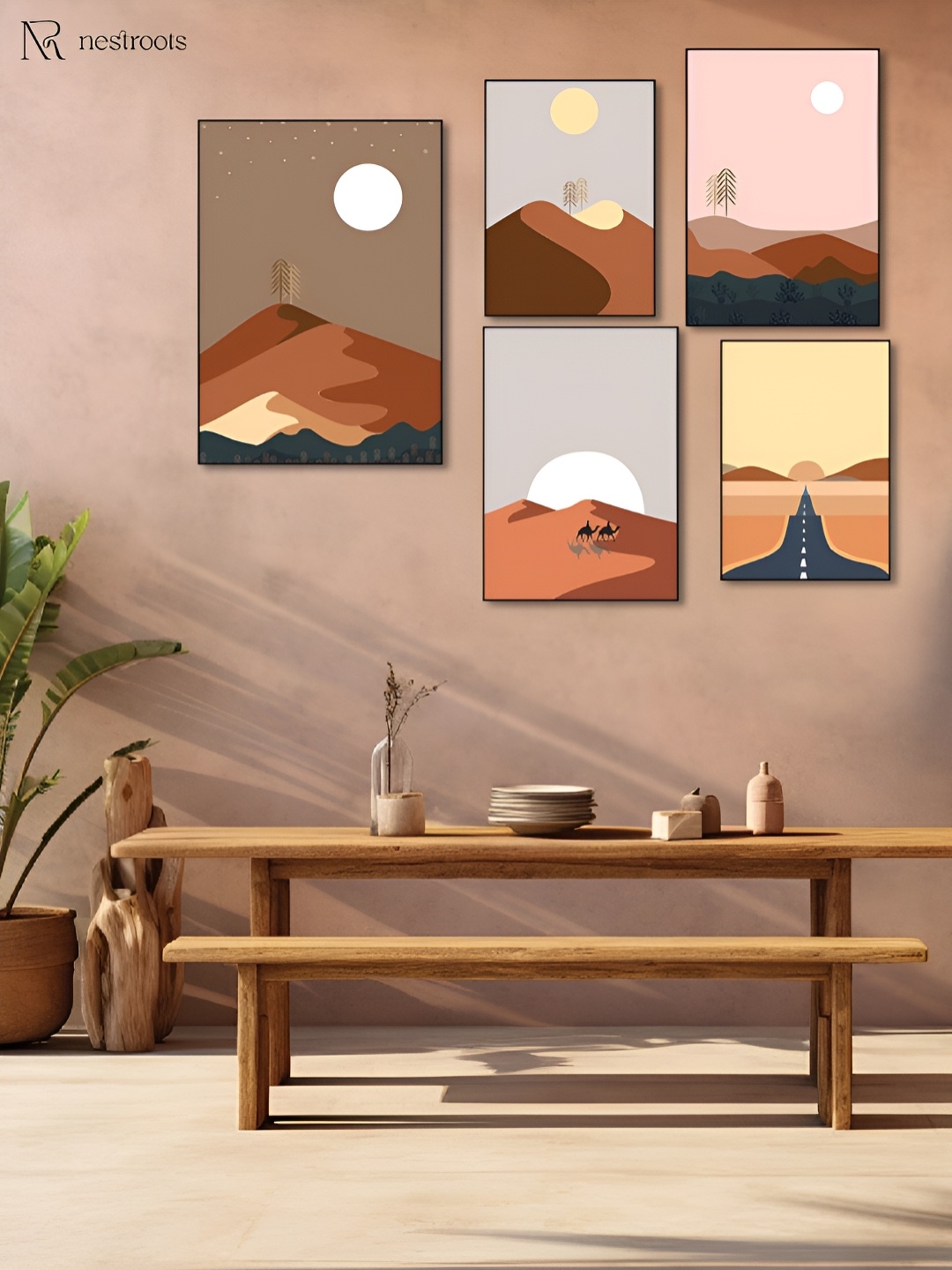 

nestroots Brown & Pink 5 Pieces Canvas Wall Paintings