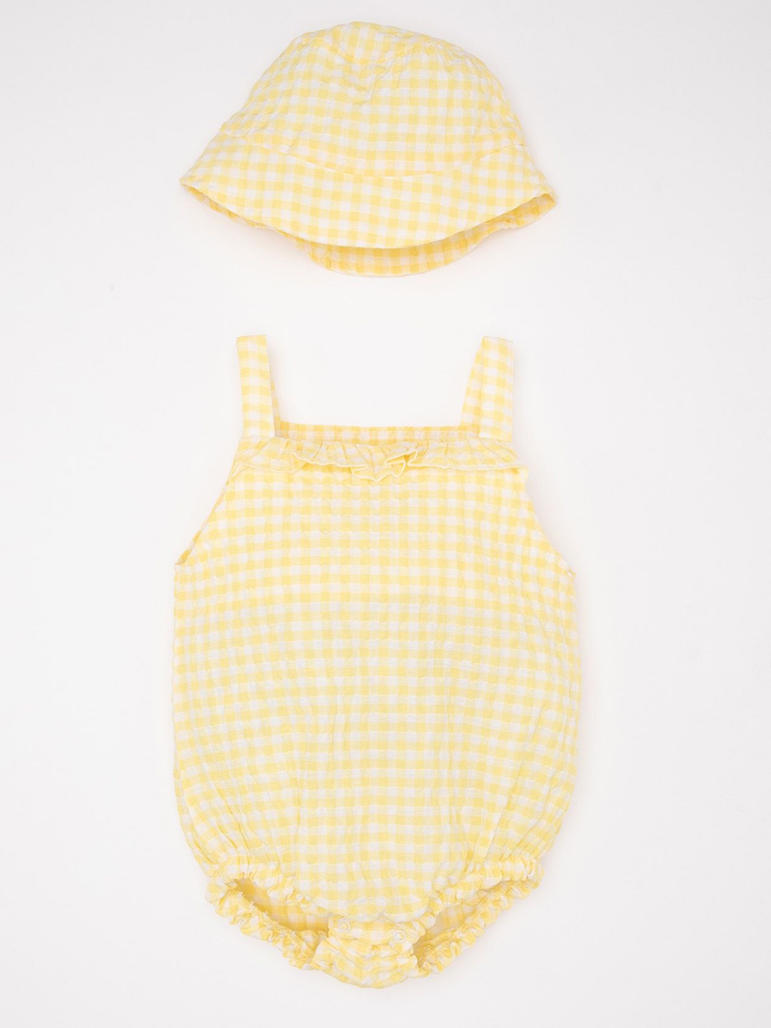 

DeFacto Infants Girls Checked Bodysuit With Cap, Yellow