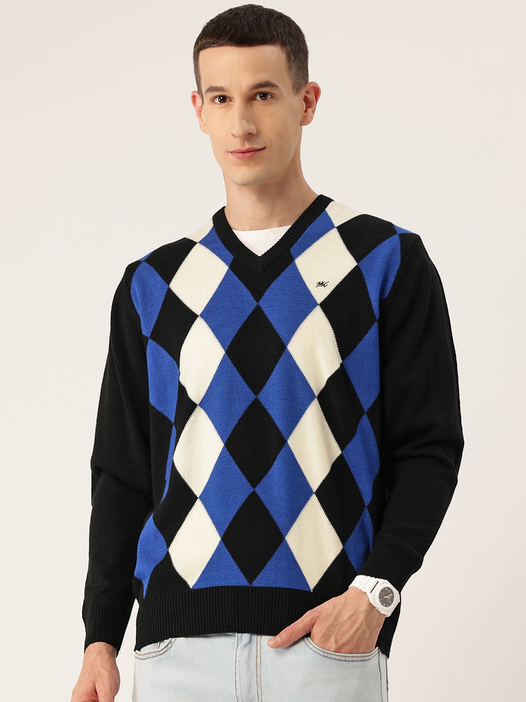 

Monte Carlo Argyle Design Sweater, Black