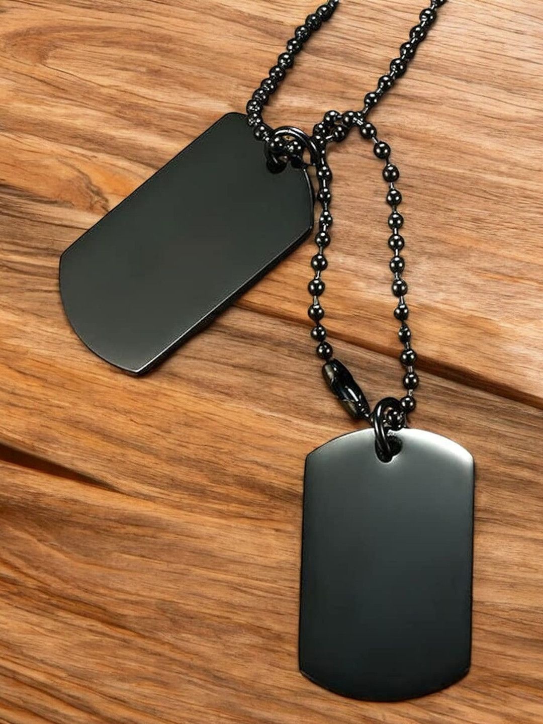 

OOMPH Men Set Of 2 Geometric Pendants with Chains, Black