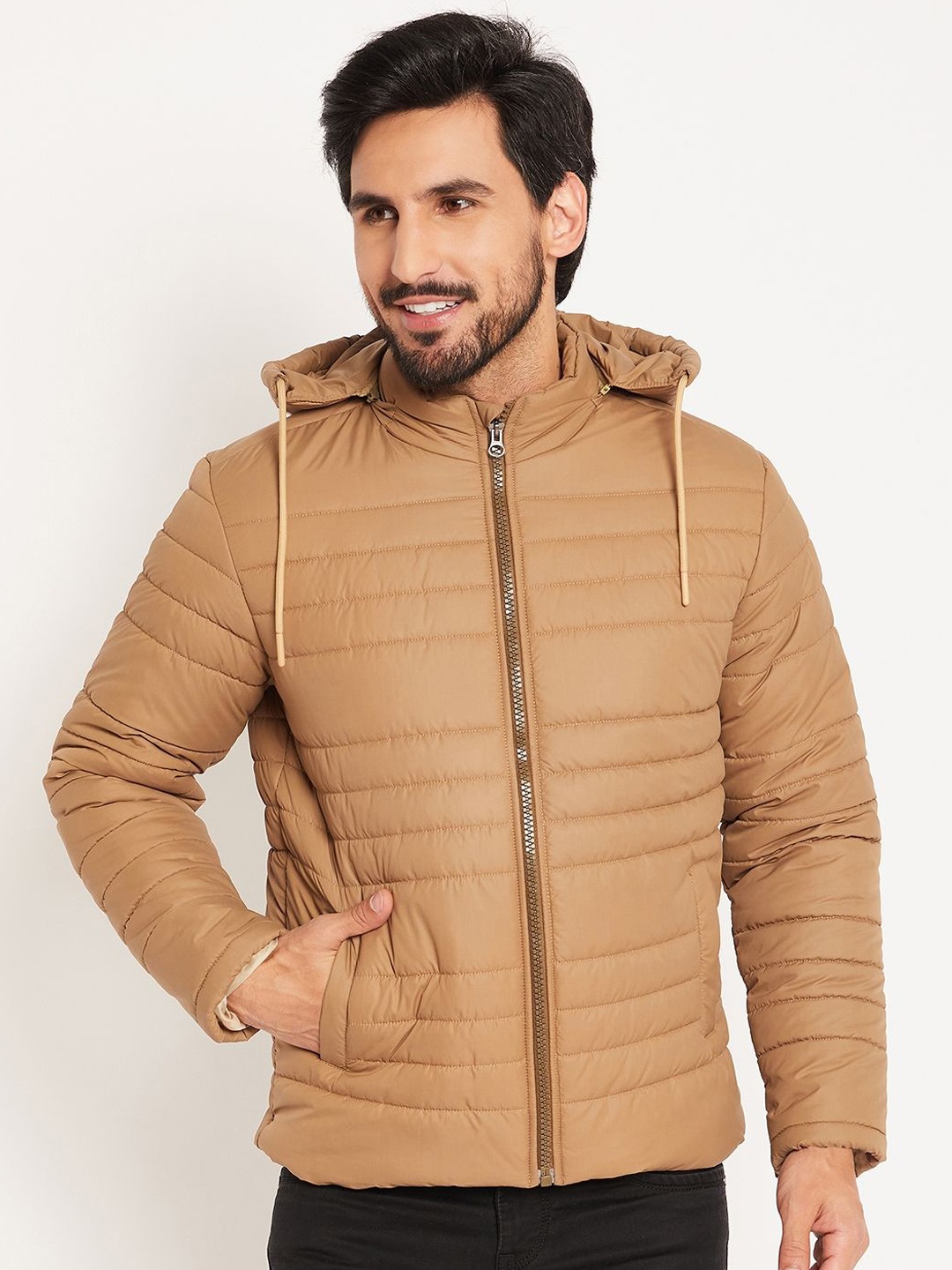 

VERO AMORE Men Solid Hooded Quilted Jacket, Beige