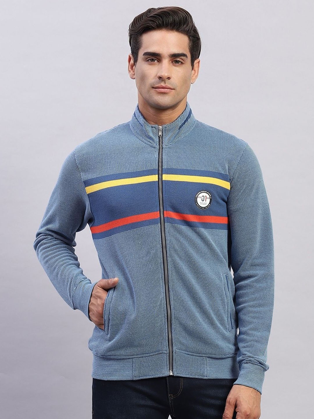 

Monte Carlo Men Solid Mock Collar Sweatshirt, Blue