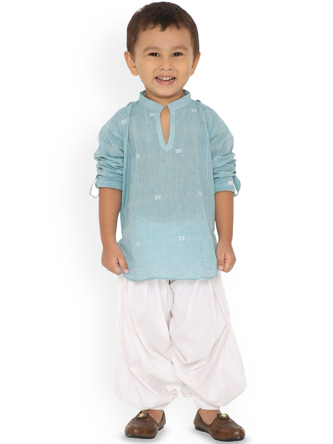 

Miko Lolo Boys Woven Design Pathani Pure Cotton Kurta with Patiala, Blue