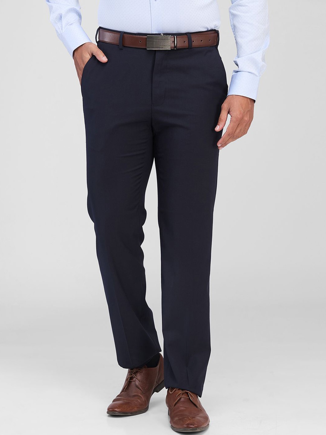 

Raymond Men Mid Rise Contemporary Fit Formal Trousers, Navy blue