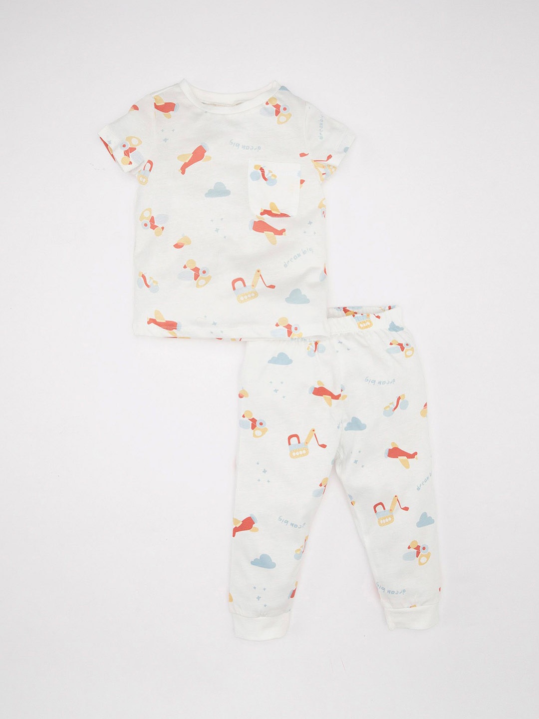 

DeFacto Boys Printed Pure Cotton Night Suit, White