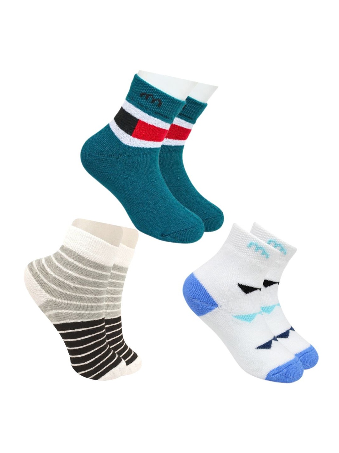 

BAESD Kids Pack Of 3 Patterned Ankle Length Socks, White