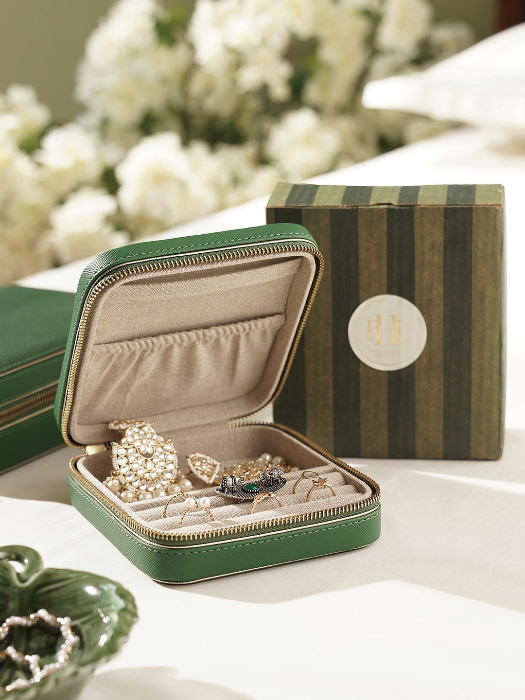

Pure Home and Living Green Textured Faux Leather Travel Jewellery Box