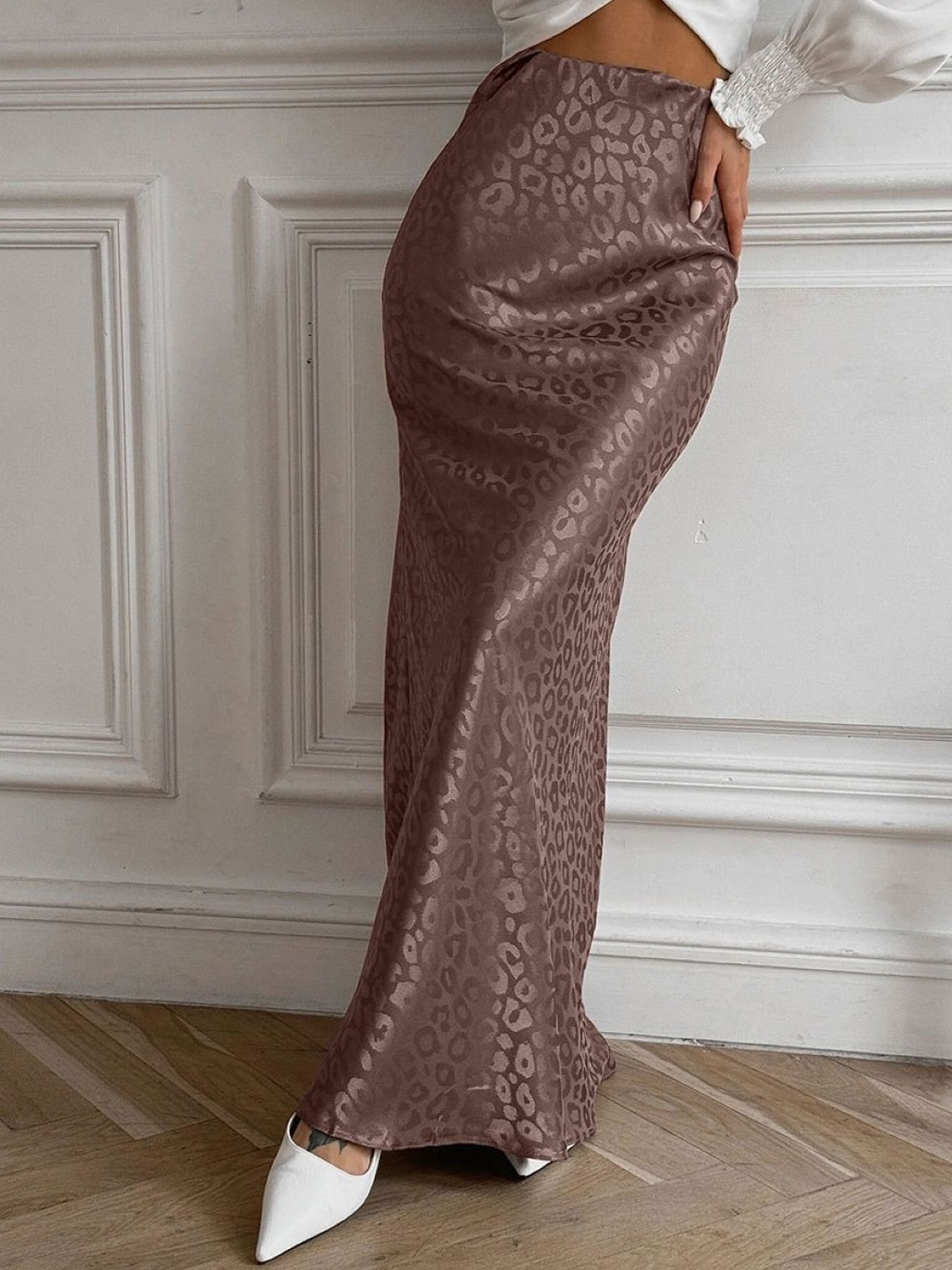 

KPOP Women Animal Printed Straight Maxi Skirts, Brown