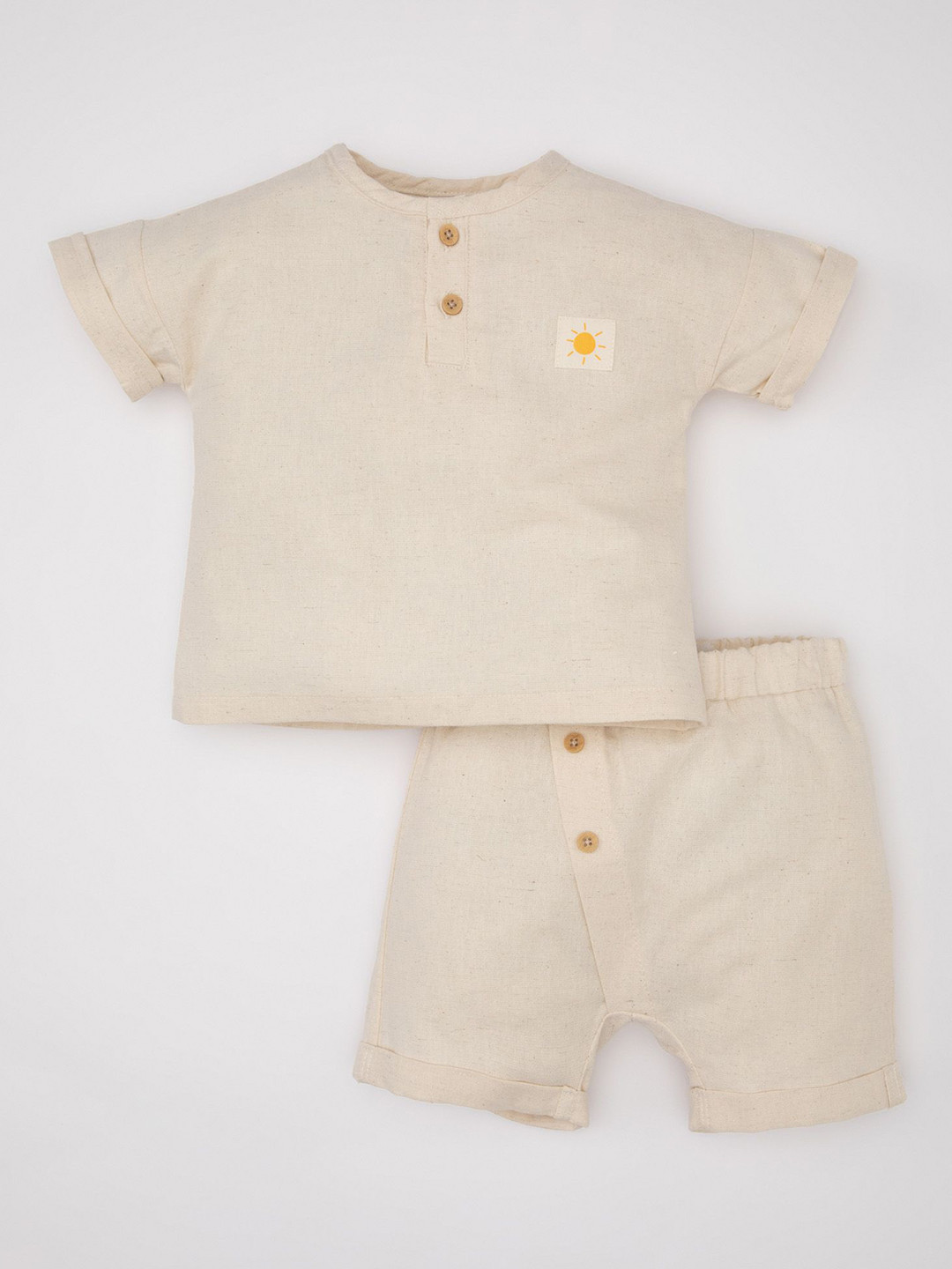 

DeFacto Boys Cotton & Linen T-shirt with Shorts, Beige