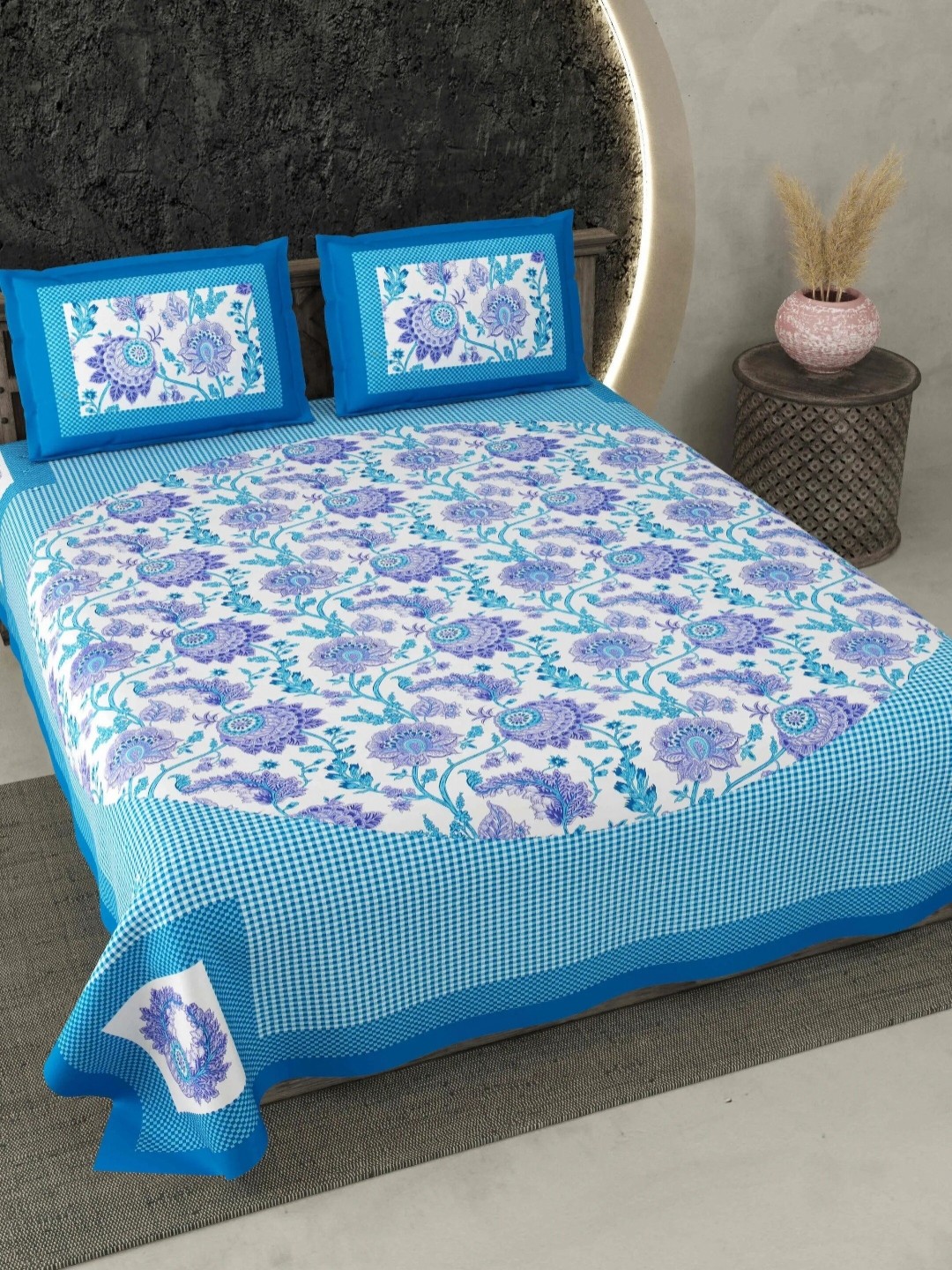 

LIVING ROOTS Blue & White Floral Printed Cotton 210 TC King Bedsheet with 2 Pillow Covers