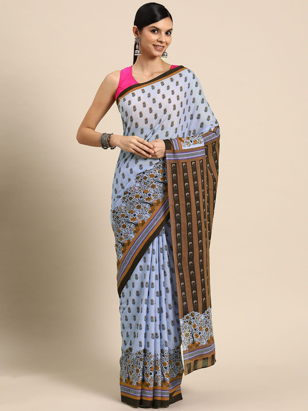 

BUTA BUTI Ethnic Motifs Pure Cotton Saree, Mustard