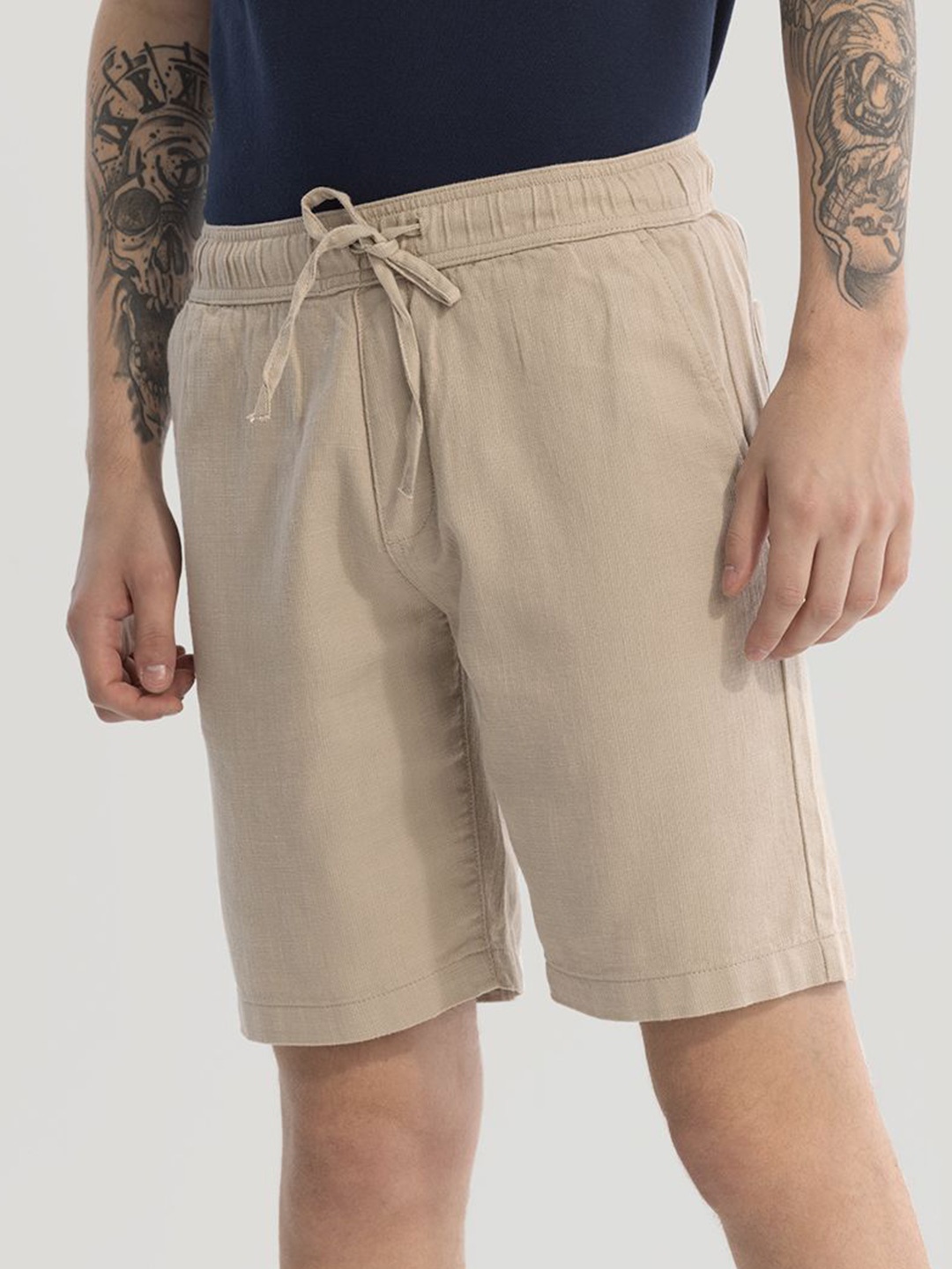 

Snitch Men Regular Fit Pure Cotton Shorts, Beige
