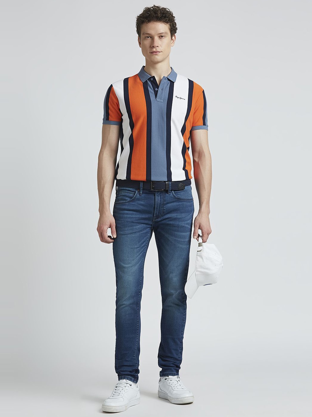 

Pepe Jeans Men Striped Polo Collar Cotton T-shirt, Orange