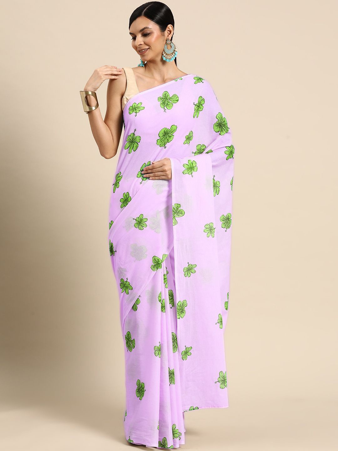 

BUTA BUTI Floral Printed Pure Cotton Saree, Green