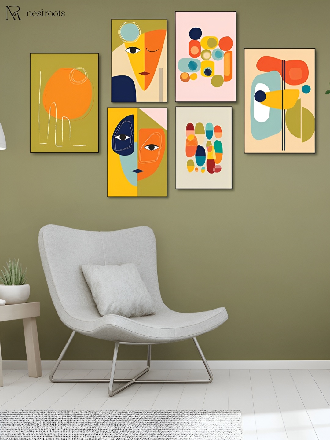 

nestroots Green & Orange 6 Pieces Canvas Wall Paintings