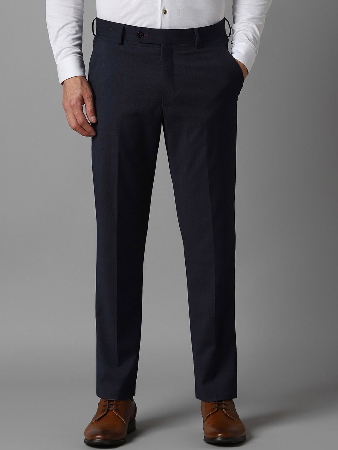 

Luxure by Louis Philippe Men Checked Slim Fit Trousers, Navy blue