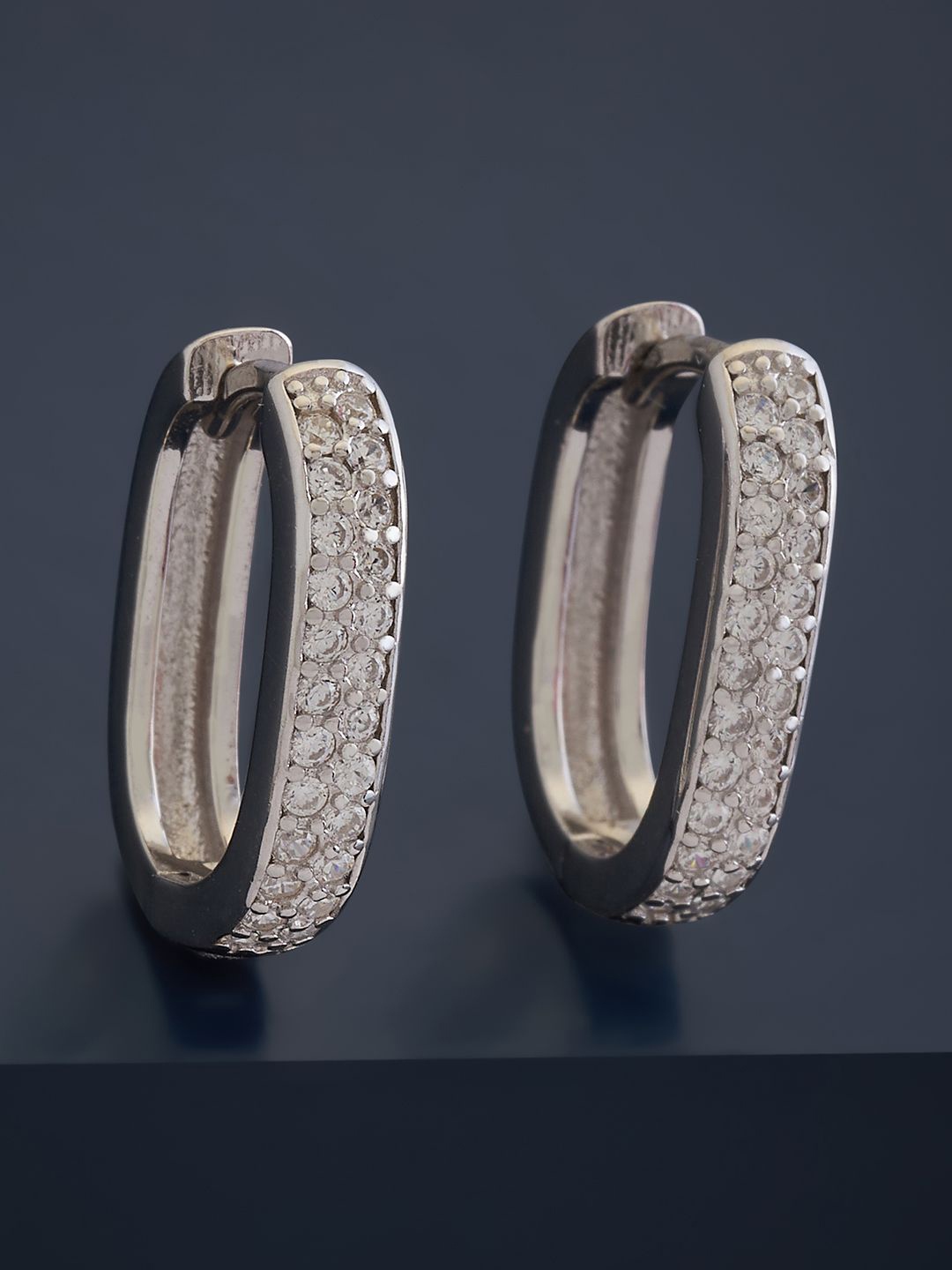 

Kushal's Fashion Jewellery Sterling Silver Cubic Zirconia Rhodium-Plated Hoop Earrings