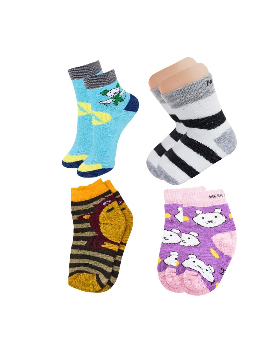 

BAESD Kids Pack Of 4 Patterned Ankle-Length Socks, Purple