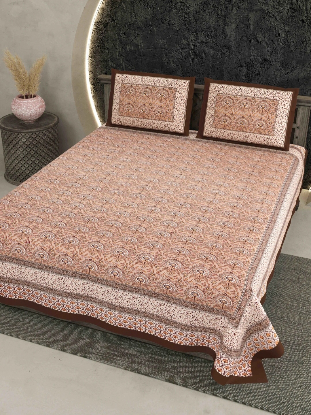 

LIVING ROOTS Brown & Orange Floral Cotton 210 TC King Bedsheet with 2 Pillow Covers