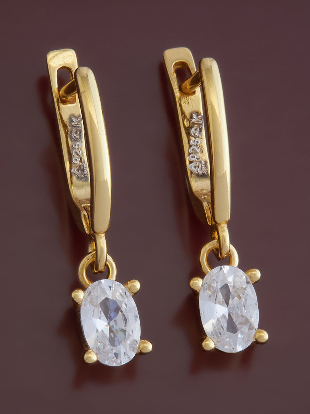 

Kushal's Fashion Jewellery 92.5 Pure Silver Gold-Plated Cubic Zirconia Hoop Earrings