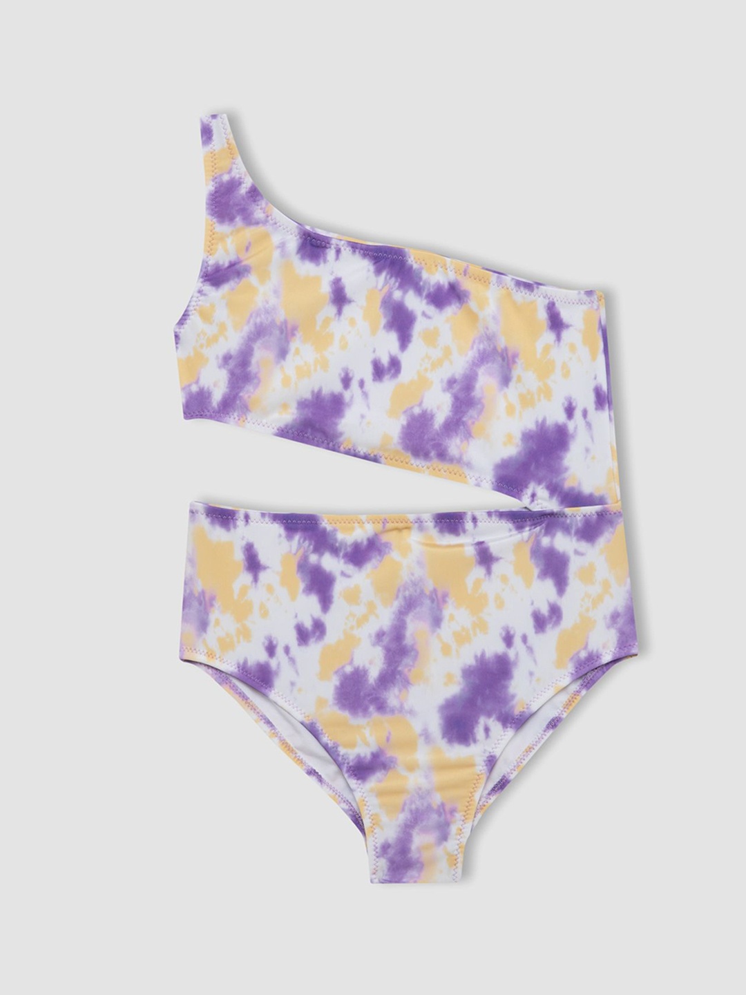 

DeFacto Girls Printed One shoulder Neck Swim Set, Purple