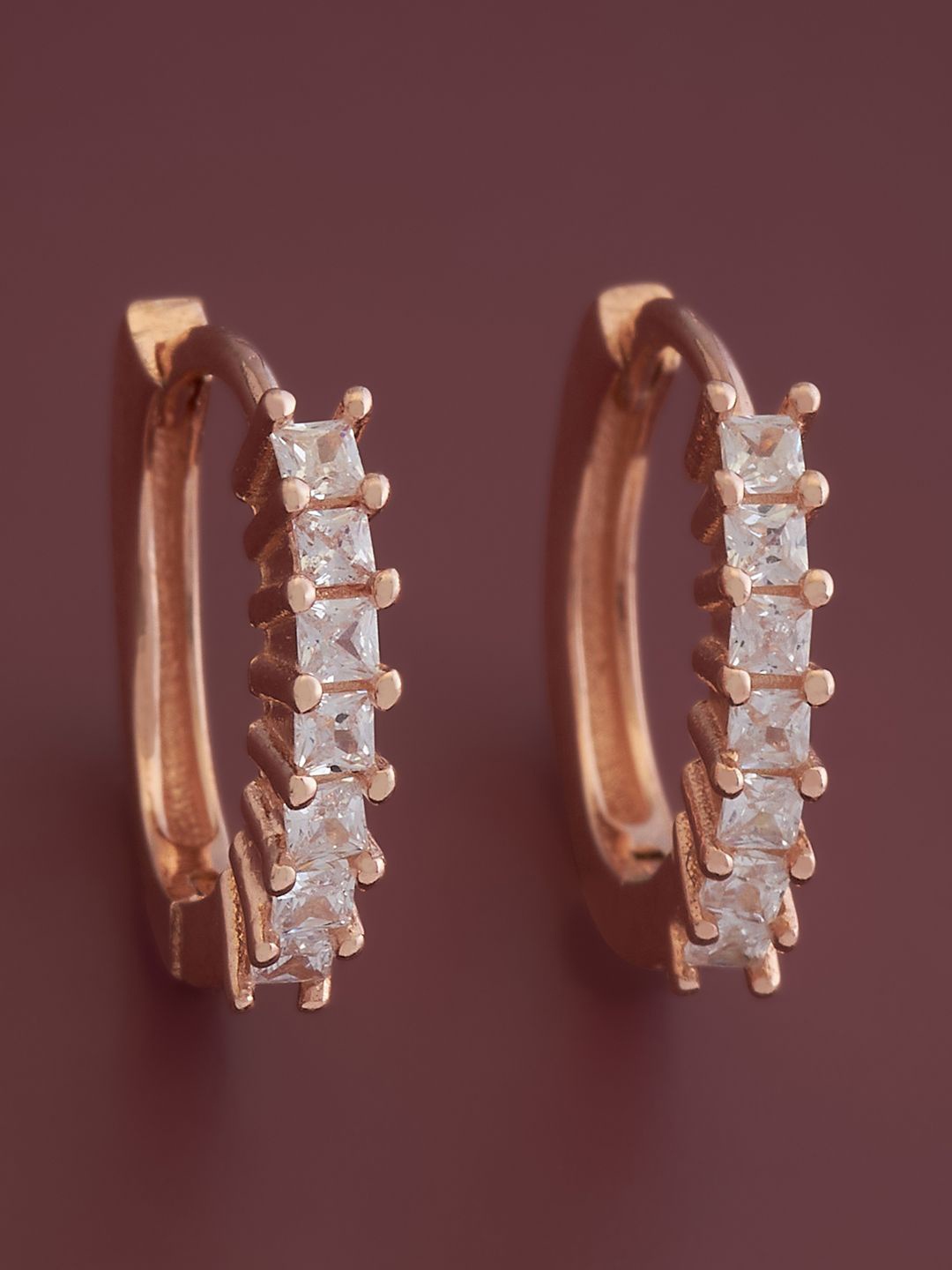 

Kushal's Fashion Jewellery Sterling Silver Cubic Zirconia Rose Gold-Plated Hoop Earrings