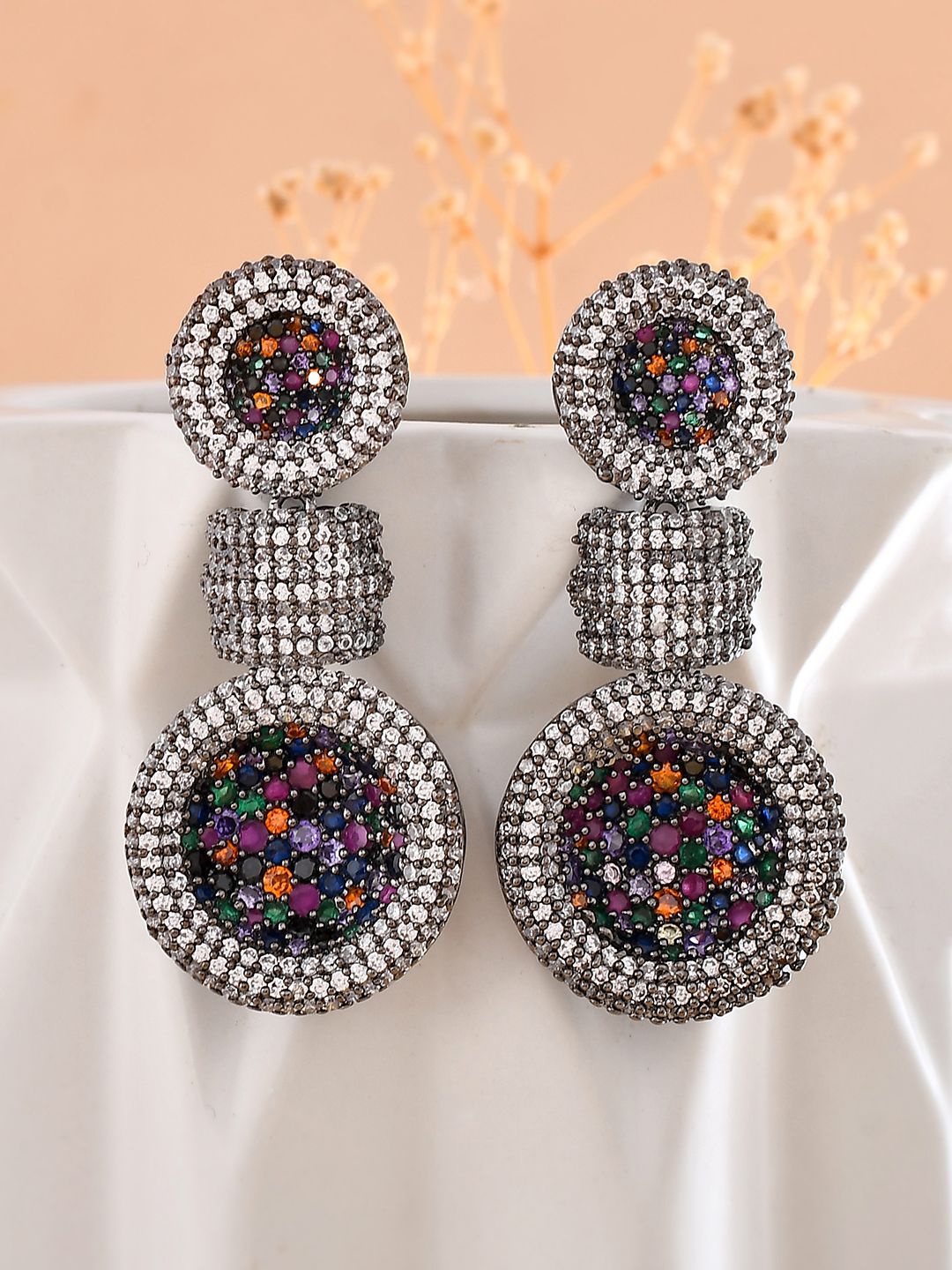 

Voylla Rhodium Plated Contemporary American Diamond Drop Earrings, Silver