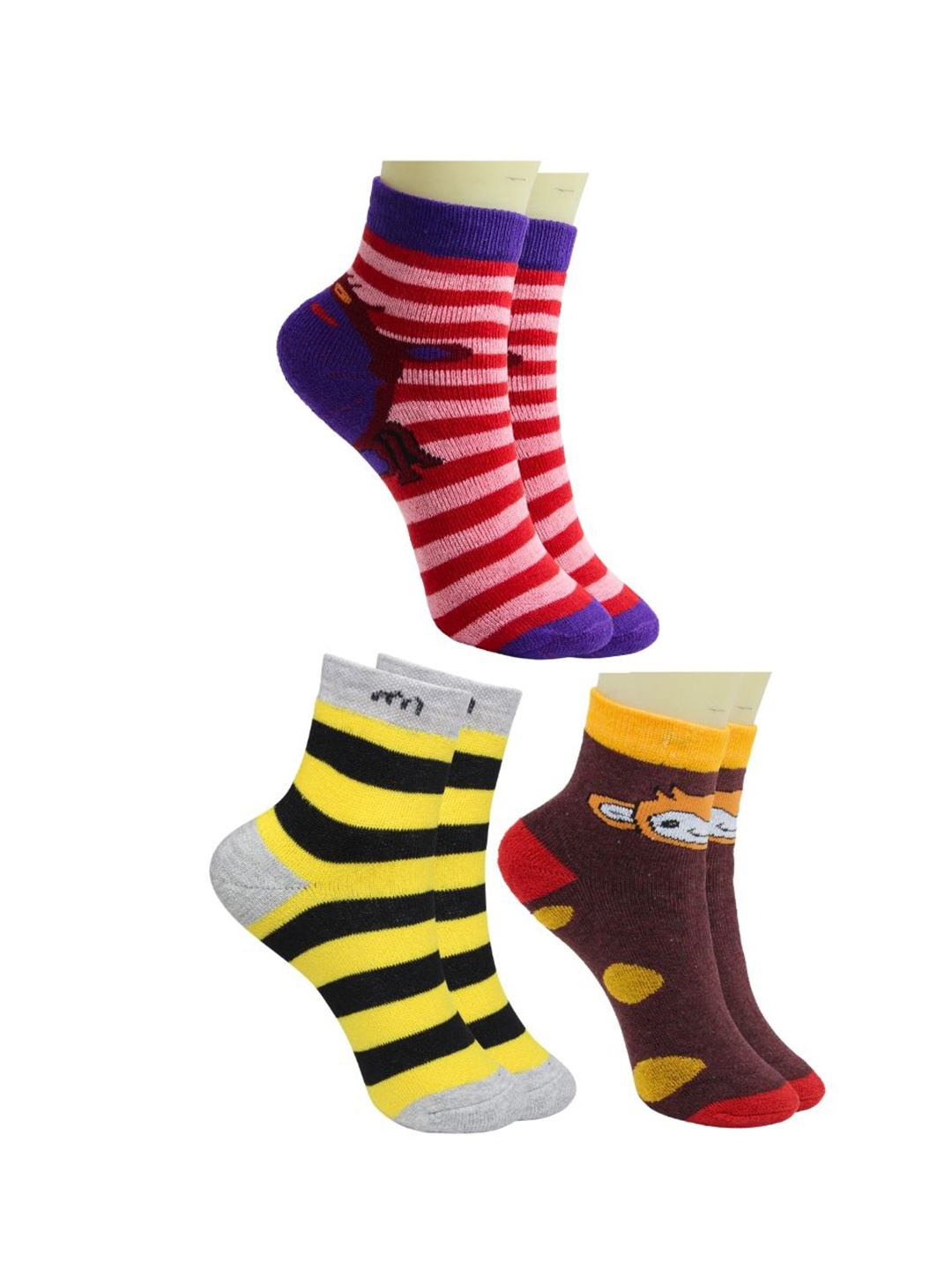 

BAESD Kids Pack Of 3 Patterned Ankle-Length Socks, Brown