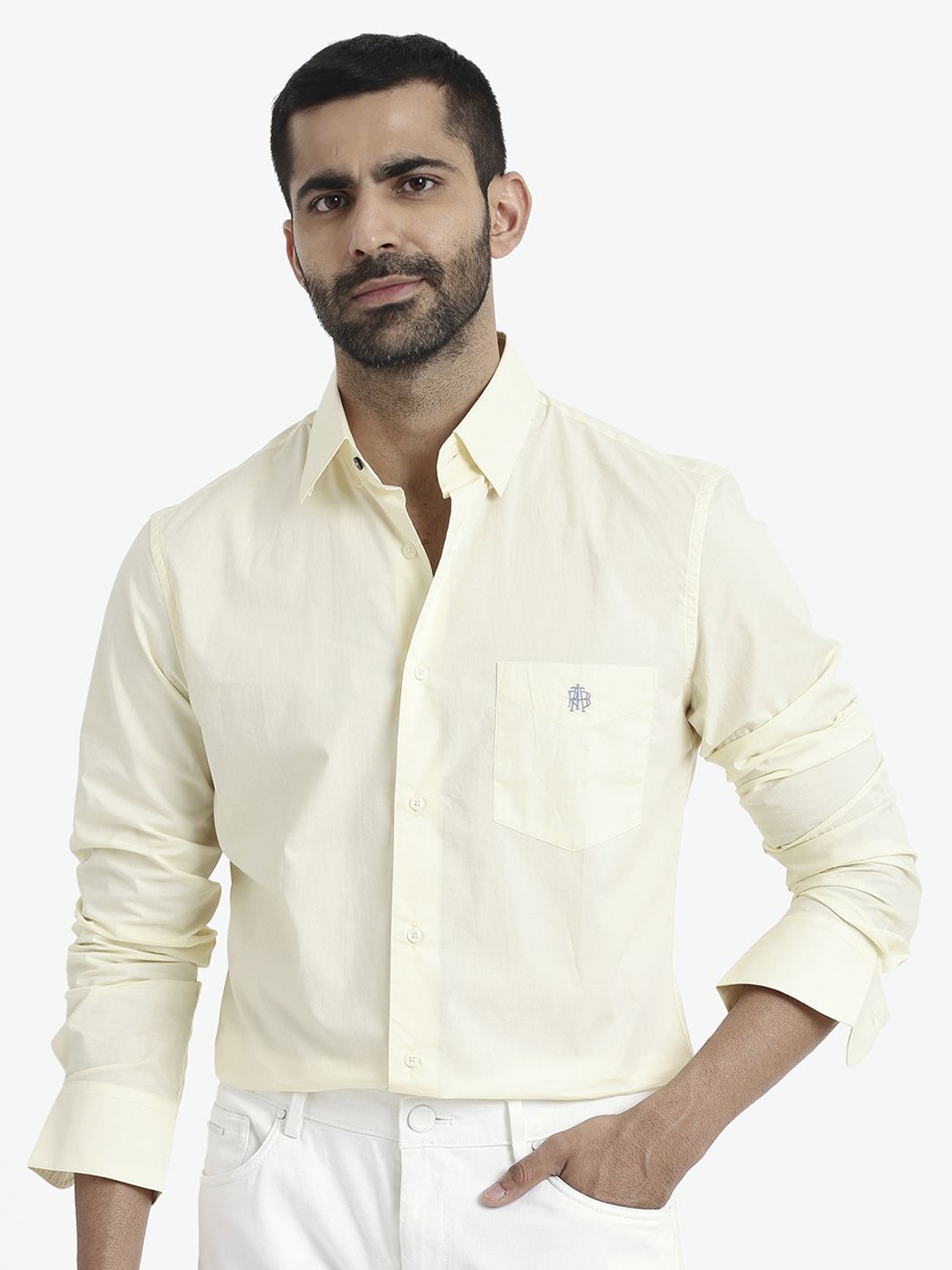 

RARE RABBIT Men Comfort Spread Collar Solid Cotton Casual Shirt, Yellow