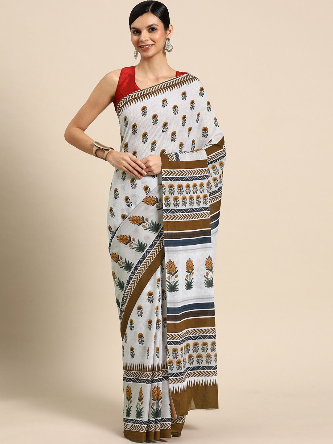 

BUTA BUTI Ethnic Motifs Pure Cotton Saree, Copper