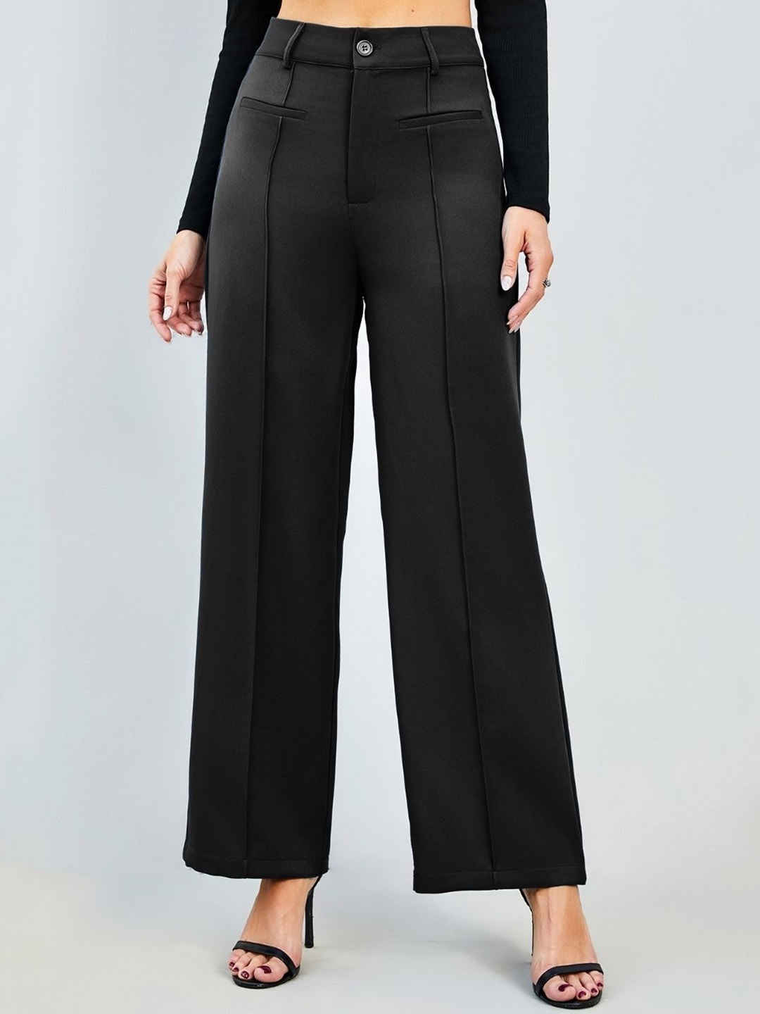 

KPOP Women Relaxed Loose Fit Formal Trouser, Black
