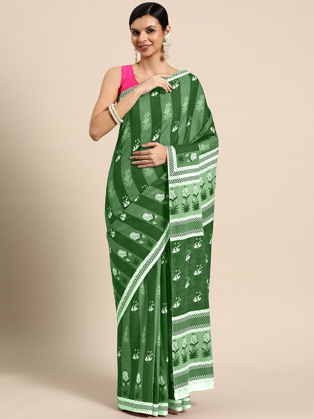 

BUTA BUTI Floral Printed Cotton Saree, Green